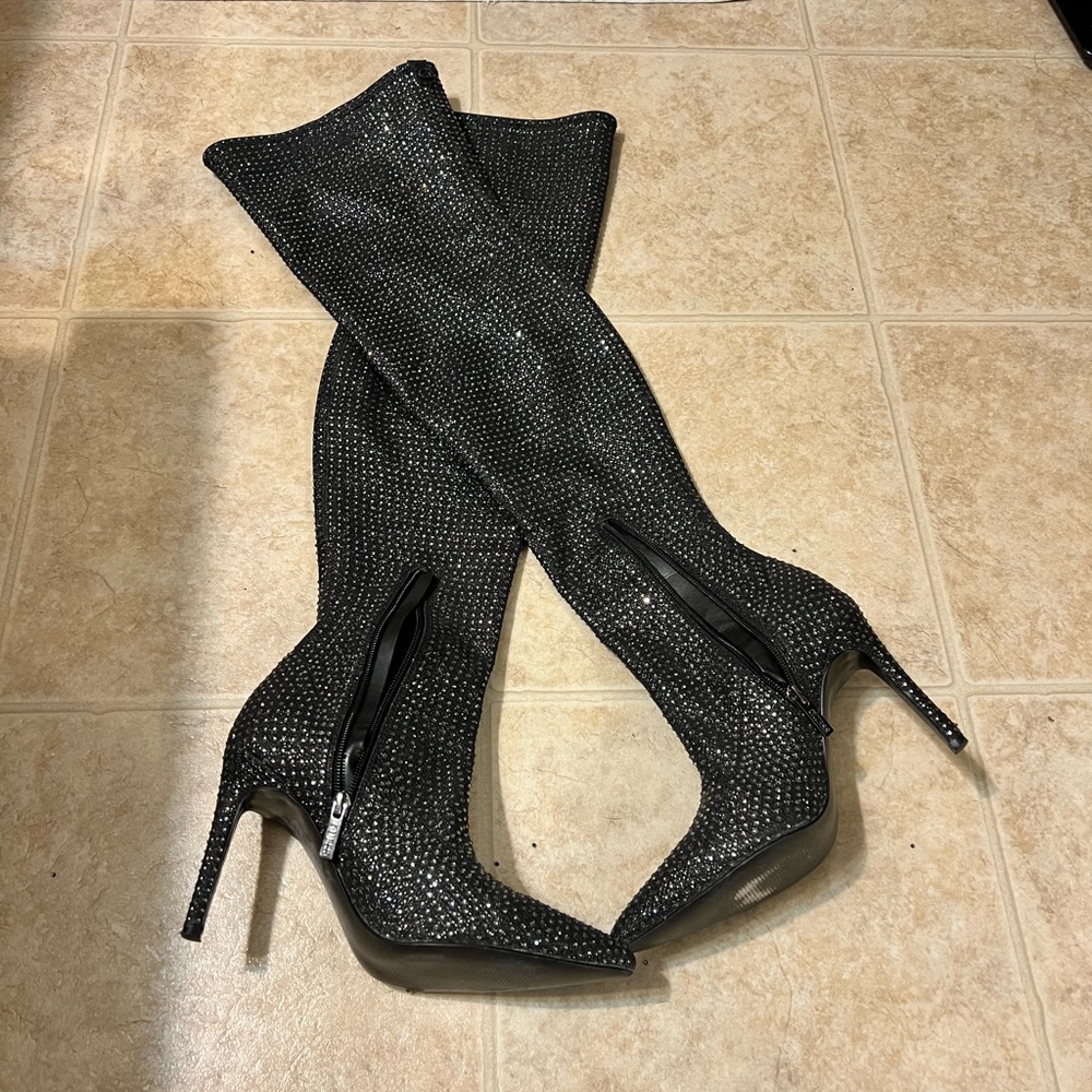 Guess Black Sparkling Over the Knee Boots